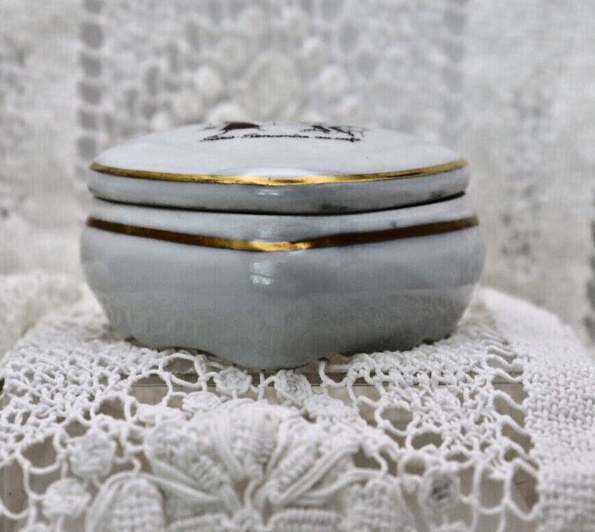 Limoges France Heart Trinket Box Paris Rencontre Au Café | Hand Painted Porcelain
