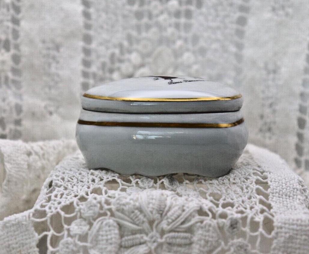 Limoges France Heart Trinket Box Paris Rencontre Au Café | Hand Painted Porcelain