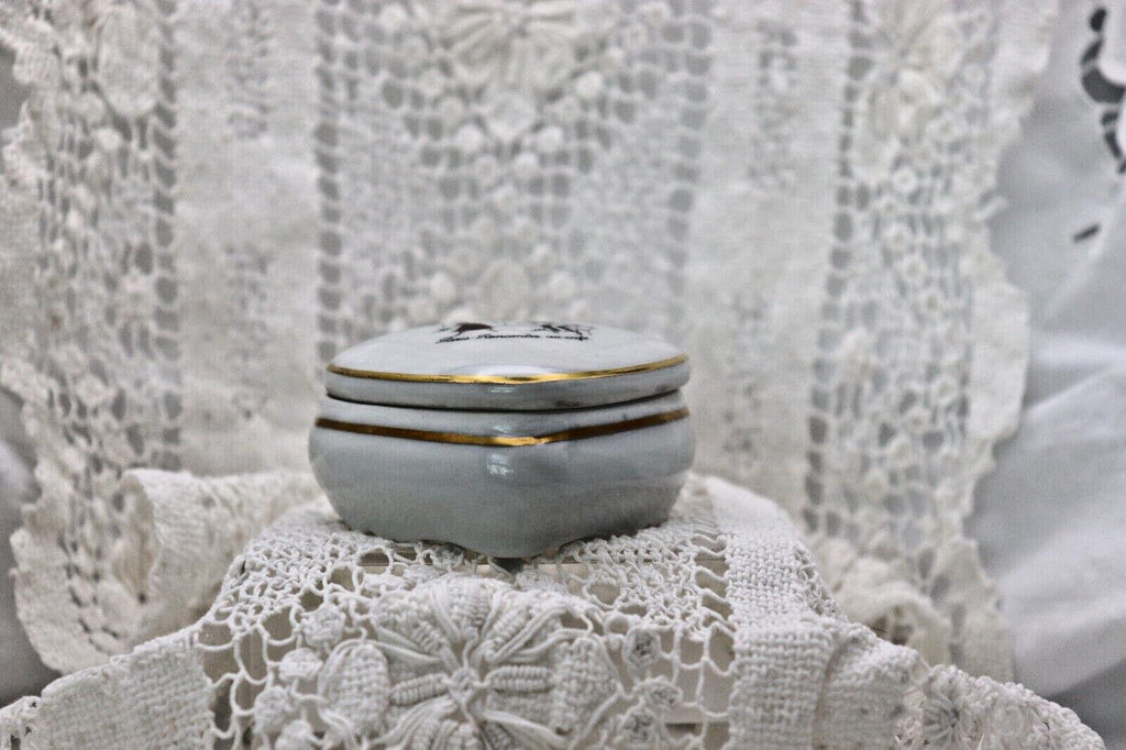 Limoges France Heart Trinket Box Paris Rencontre Au Café | Hand Painted Porcelain
