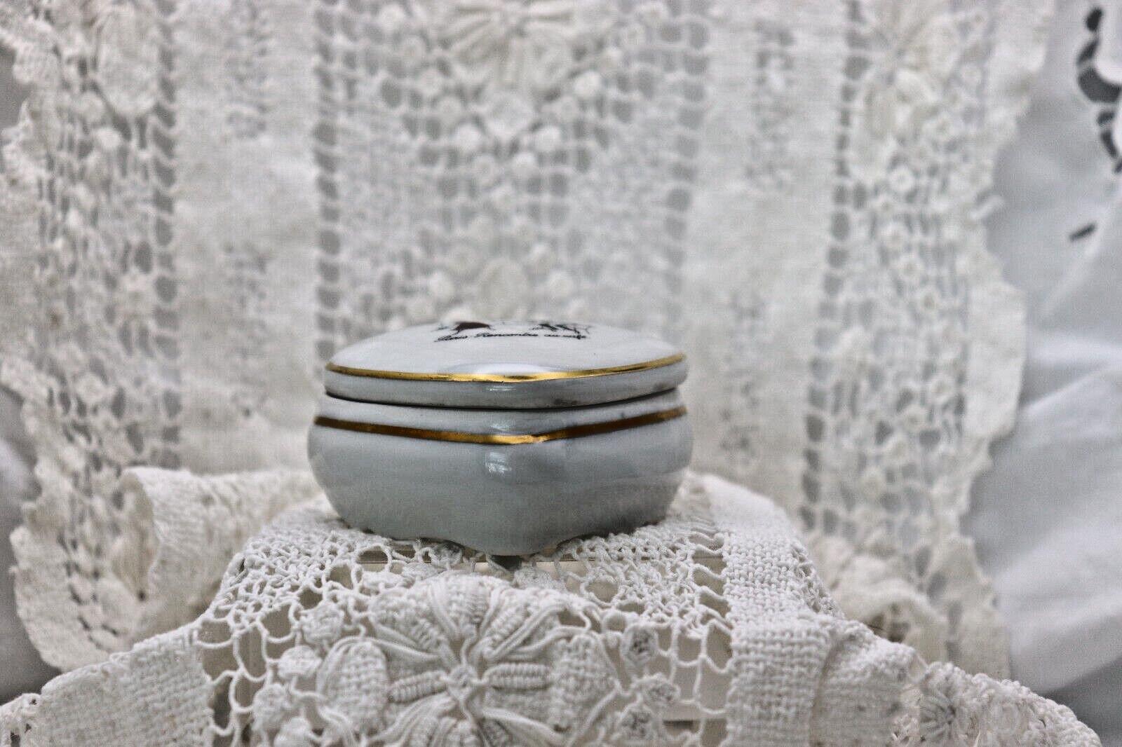Limoges France Heart Trinket Box Paris Rencontre Au Café | Hand Painted Porcelain