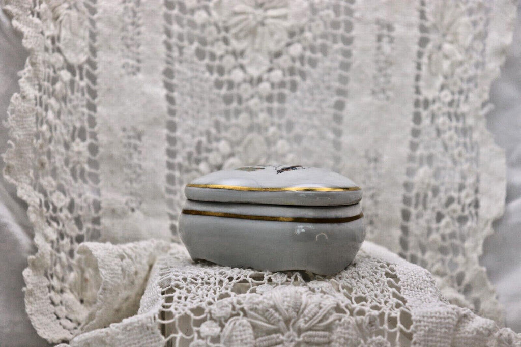 Limoges France Heart Trinket Box Paris Rencontre Au Café | Hand Painted Porcelain