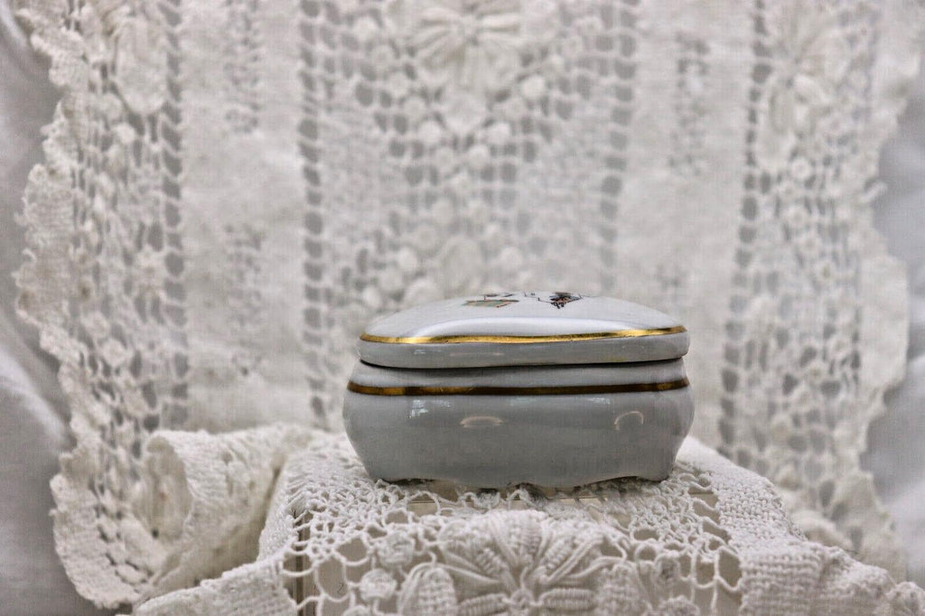 Limoges France Heart Trinket Box Paris Rencontre Au Café | Hand Painted Porcelain