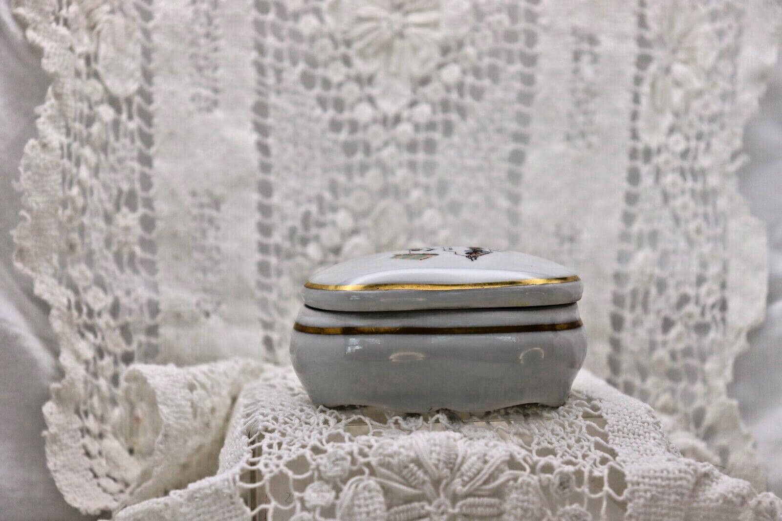 Limoges France Heart Trinket Box Paris Rencontre Au Café | Hand Painted Porcelain
