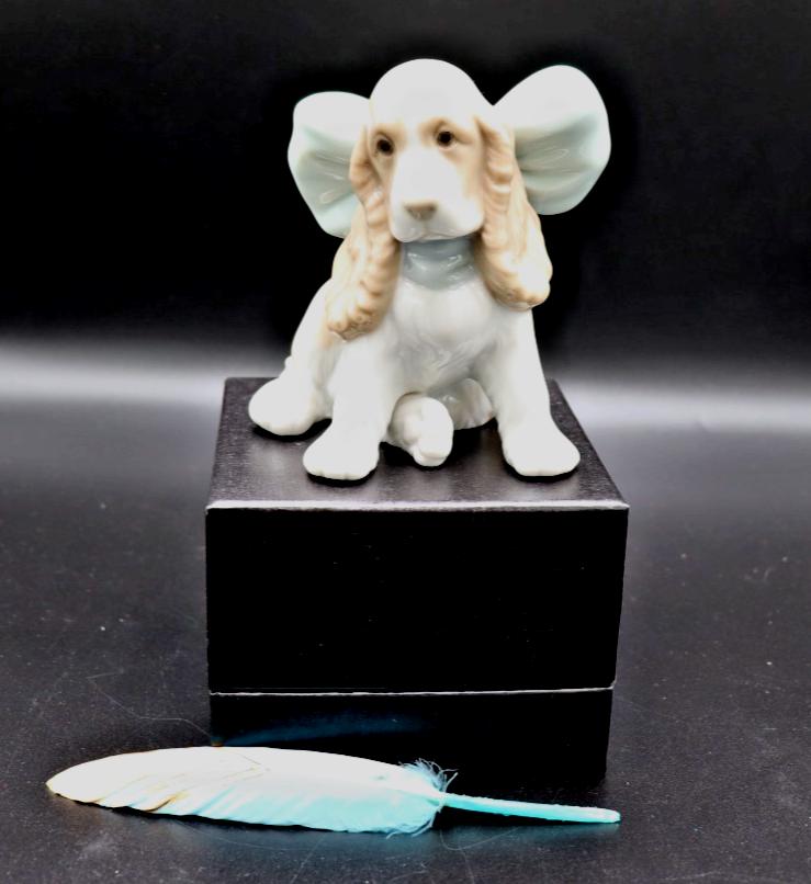 Vintage NAO Lladro Spaniel Figurine - Puppy with Blue Bow Detail