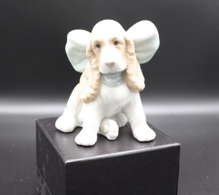 Vintage NAO Lladro Spaniel Figurine - Puppy with Blue Bow Detail