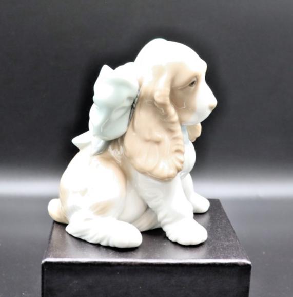 Vintage NAO Lladro Spaniel Figurine - Puppy with Blue Bow Detail