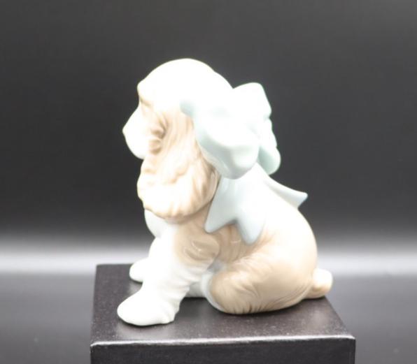 Vintage NAO Lladro Spaniel Figurine - Puppy with Blue Bow Detail