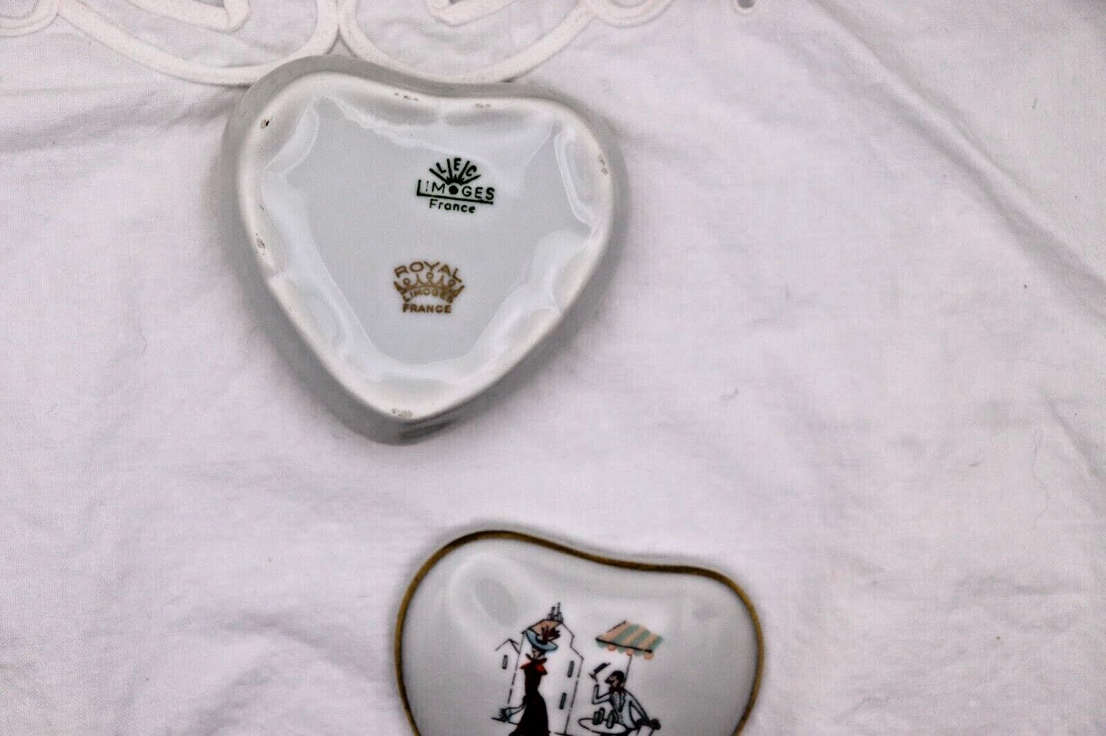 Limoges France Heart Trinket Box Paris Rencontre Au Café | Hand Painted Porcelain
