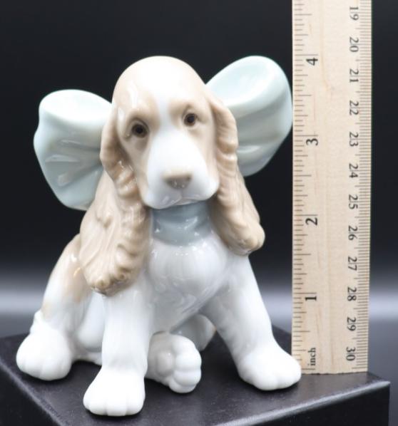 Vintage NAO Lladro Spaniel Figurine - Puppy with Blue Bow Detail