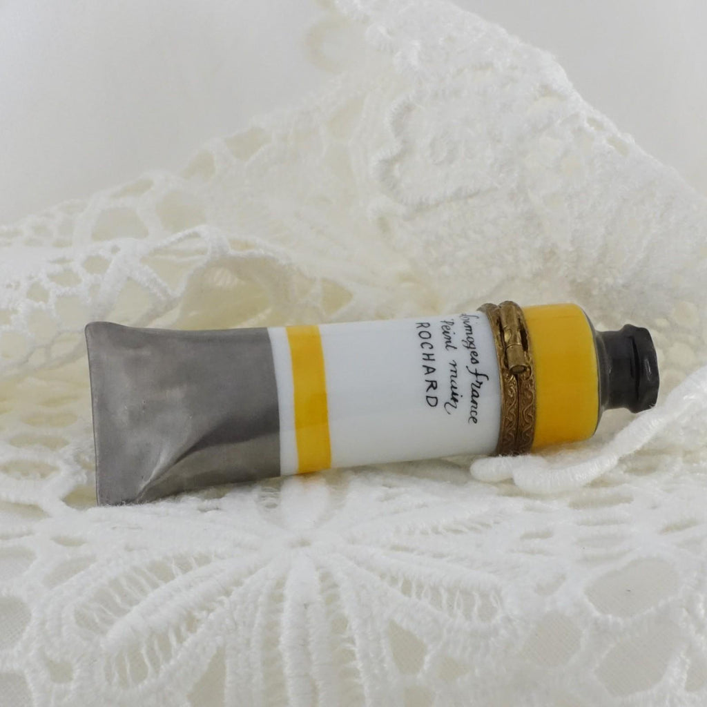 Limoges France Artist Oil Paint Tube Trinket Box | Jaune D'Or Hand Painted Porcelain