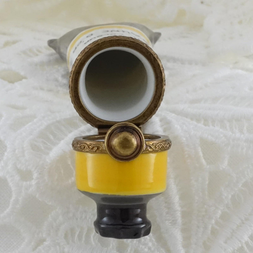 Limoges France Artist Oil Paint Tube Trinket Box | Jaune D'Or Hand Painted Porcelain