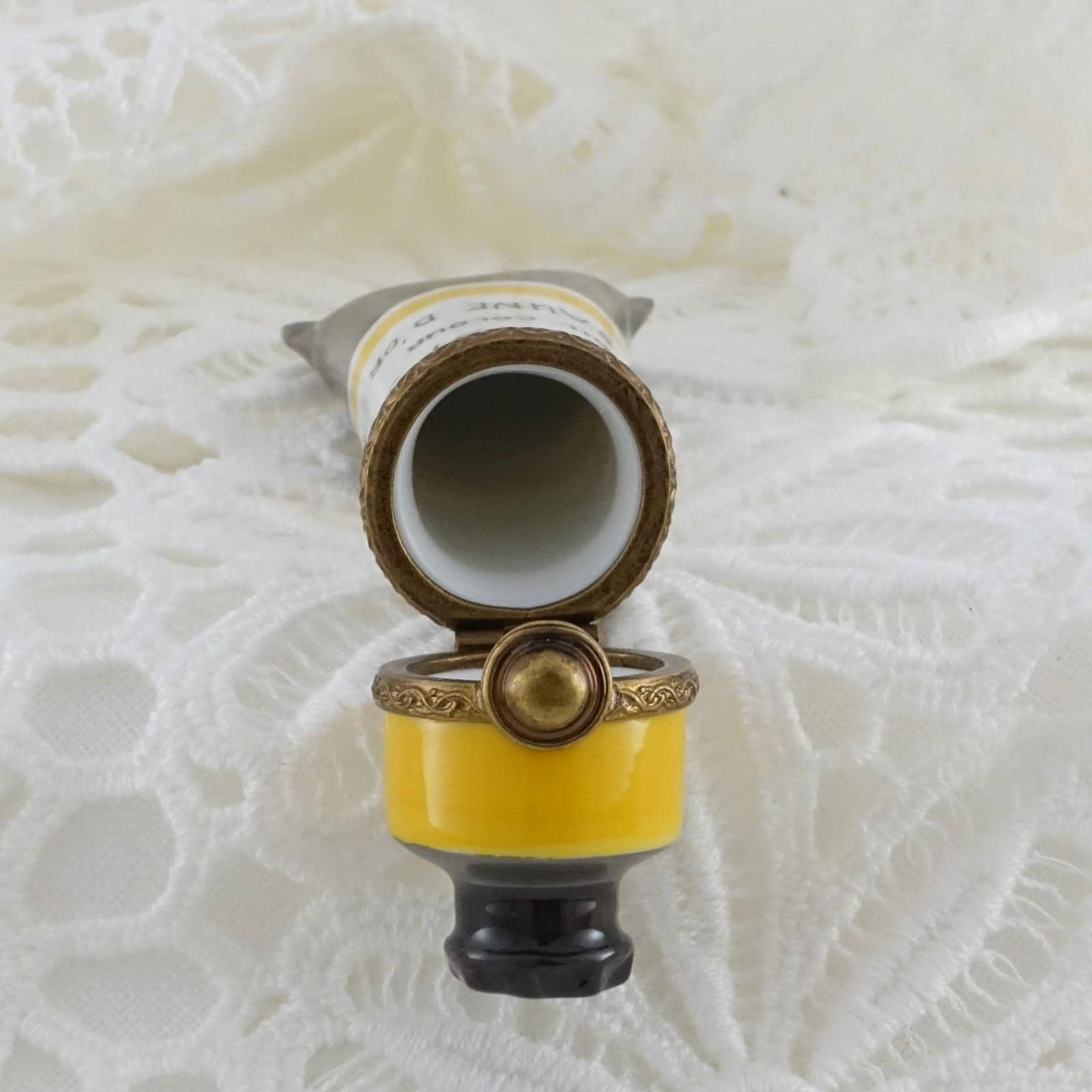 Limoges France Artist Oil Paint Tube Trinket Box | Jaune D'Or Hand Painted Porcelain