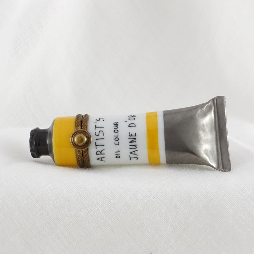 Limoges France Artist Oil Paint Tube Trinket Box | Jaune D'Or Hand Painted Porcelain