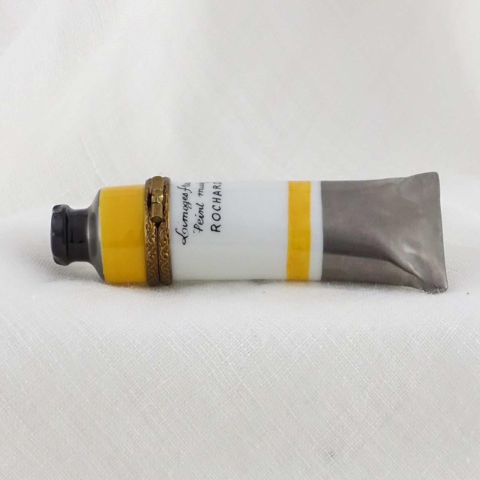 Limoges France Artist Oil Paint Tube Trinket Box | Jaune D'Or Hand Painted Porcelain