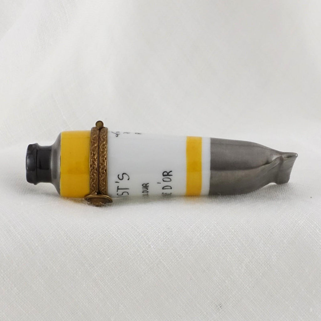 Limoges France Artist Oil Paint Tube Trinket Box | Jaune D'Or Hand Painted Porcelain