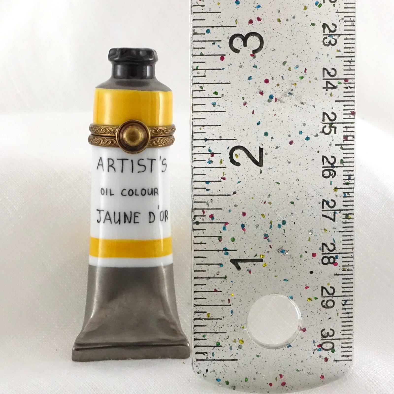 Limoges France Artist Oil Paint Tube Trinket Box | Jaune D'Or Hand Painted Porcelain