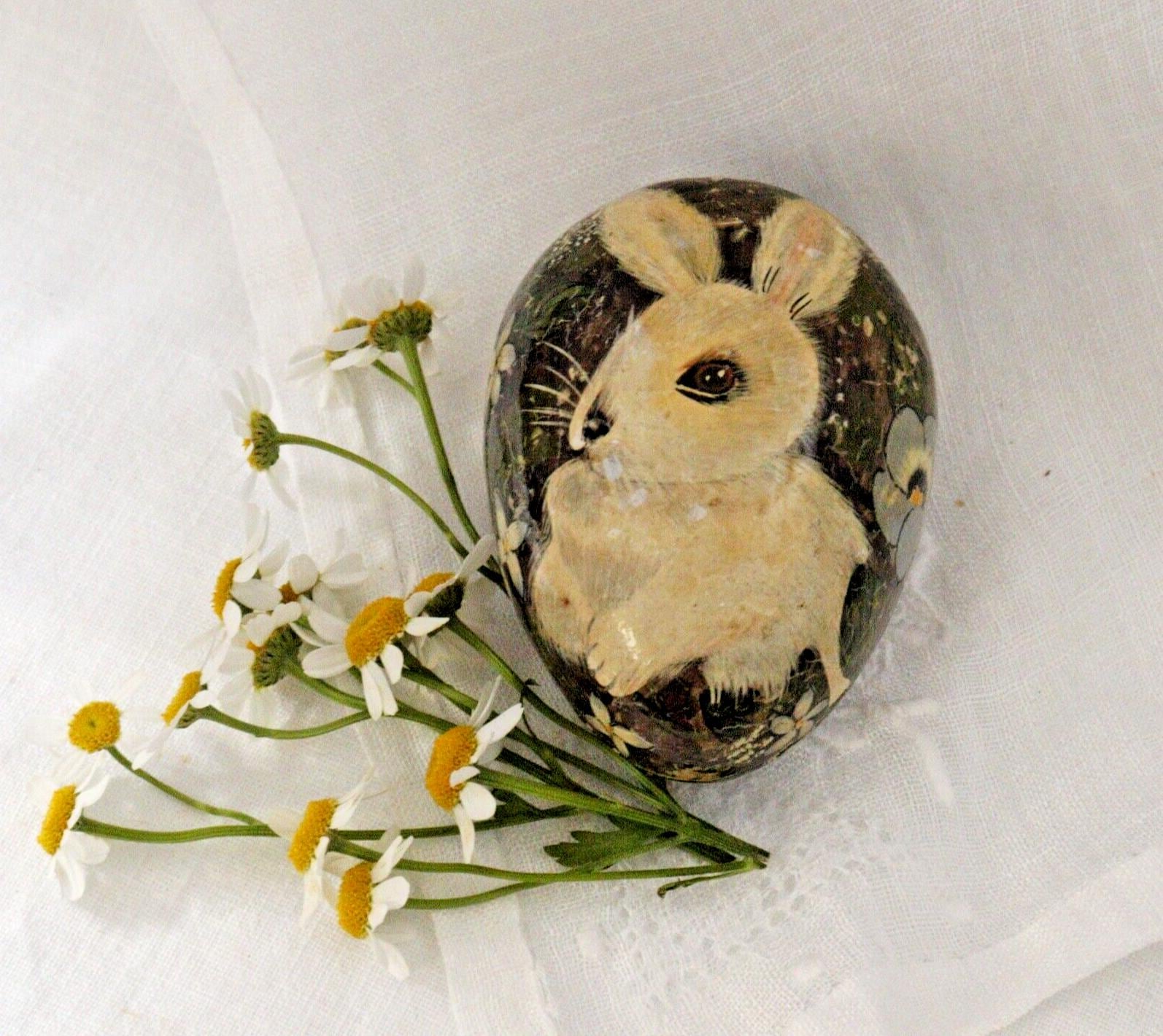 Vintage Hand Painted Papier Mache Egg with adorable bunny