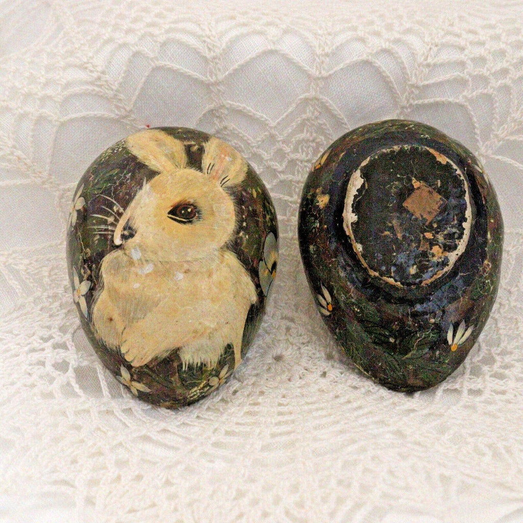 Vintage Hand Painted Papier Mache Egg with adorable bunny