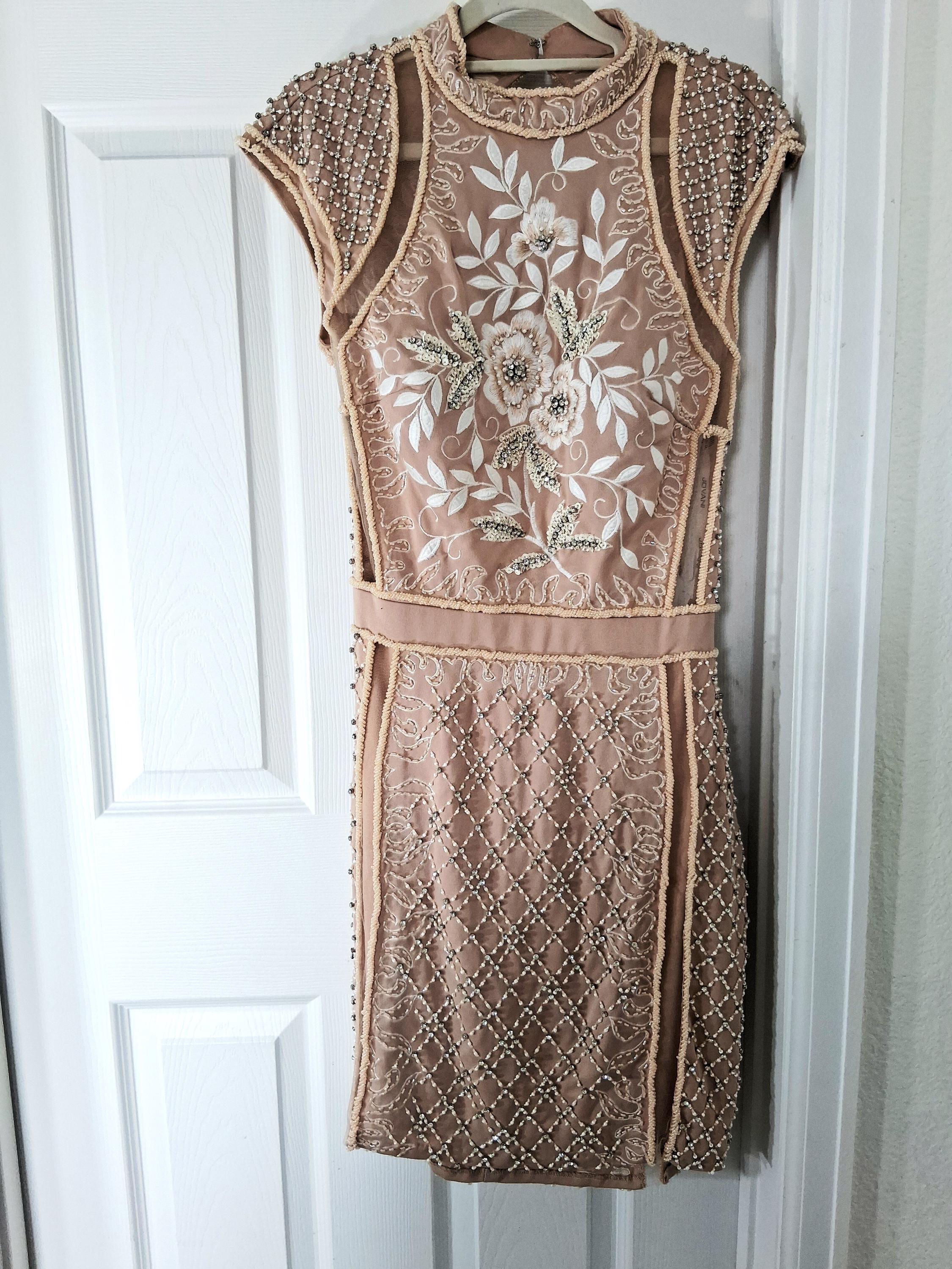 Radiate Confidence! Jovani Nude Beaded Cocktail Dress sz 12 - A Must-Have for Your Special Occasions! Sz 12