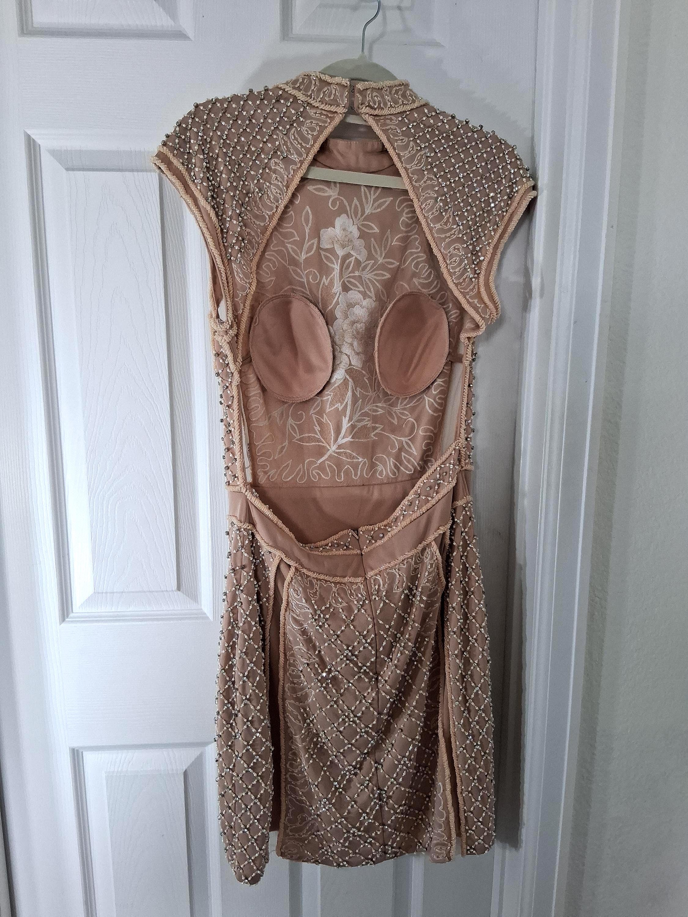 Radiate Confidence! Jovani Nude Beaded Cocktail Dress sz 12 - A Must-Have for Your Special Occasions! Sz 12