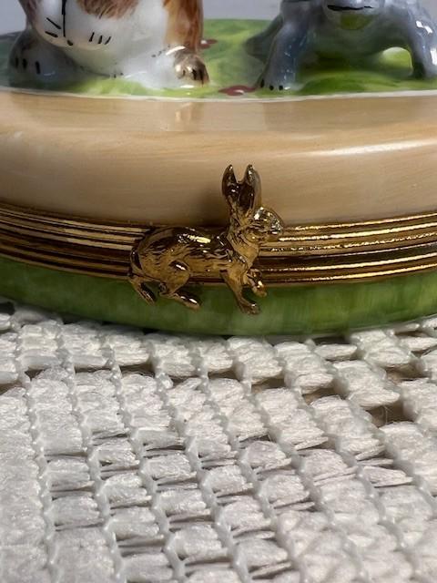 Rare Limoges France Tortoise & Hare Trinket Box Hand Painted Porcelain