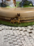 Rare Limoges France Tortoise & Hare Trinket Box Hand Painted Porcelain