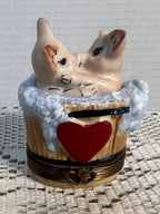 Limoges France Valentine Pigs in Bathtub Trinket Box Hand Painted Porcelain