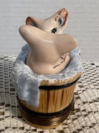 Limoges France Valentine Pigs in Bathtub Trinket Box Hand Painted Porcelain
