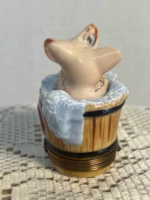 Limoges France Valentine Pigs in Bathtub Trinket Box Hand Painted Porcelain