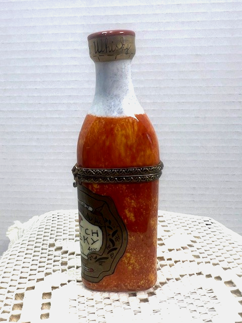 Limoges France Scotch Whisky Bottle Trinket Box | Hand Painted Triangular Box