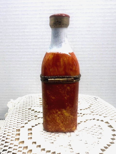 Limoges France Scotch Whisky Bottle Trinket Box | Hand Painted Triangular Box