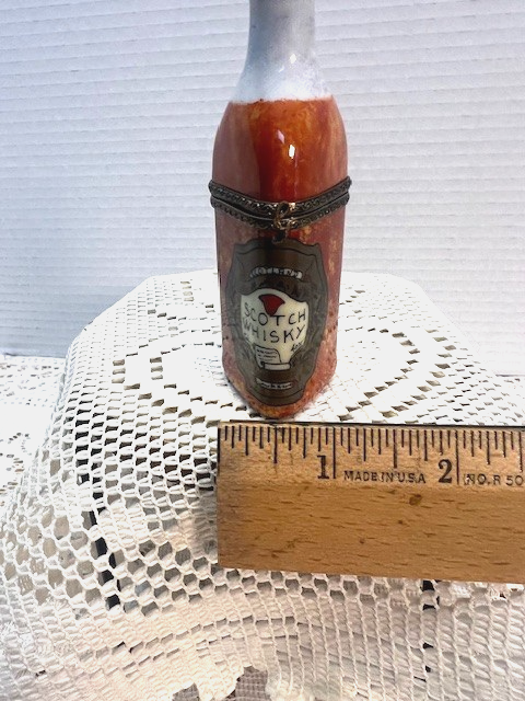 Limoges France Scotch Whisky Bottle Trinket Box | Hand Painted Triangular Box
