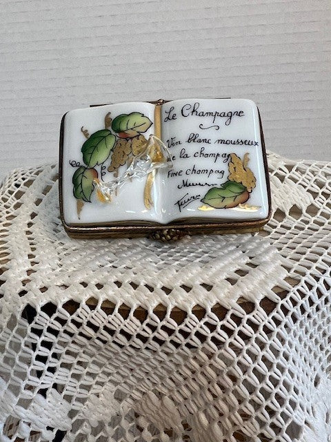 Limoges France Peint Main Champagne Book Trinket Box | Hand-Painted French Porcelain