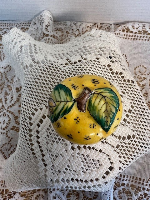 Limoges France Yellow Apple & Bee Trinket Box Hand Painted Porcelain