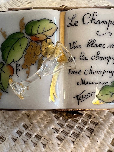 Limoges France Peint Main Champagne Book Trinket Box | Hand-Painted French Porcelain