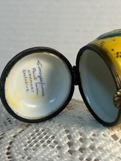 Limoges France Yellow Apple & Bee Trinket Box Hand Painted Porcelain