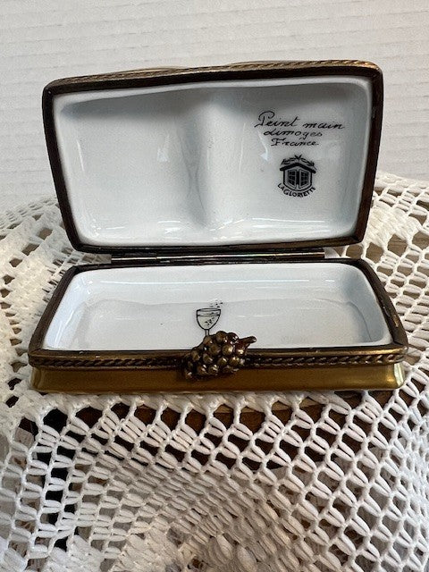 Limoges France Peint Main Champagne Book Trinket Box | Hand-Painted French Porcelain