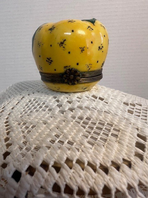Limoges France Yellow Apple & Bee Trinket Box Hand Painted Porcelain