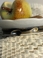 Limoges France Peint Main Sliced Golden Apple on Plate Porcelain Trinket Box
