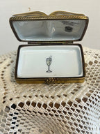 Limoges France Peint Main Champagne Book Trinket Box | Hand-Painted French Porcelain