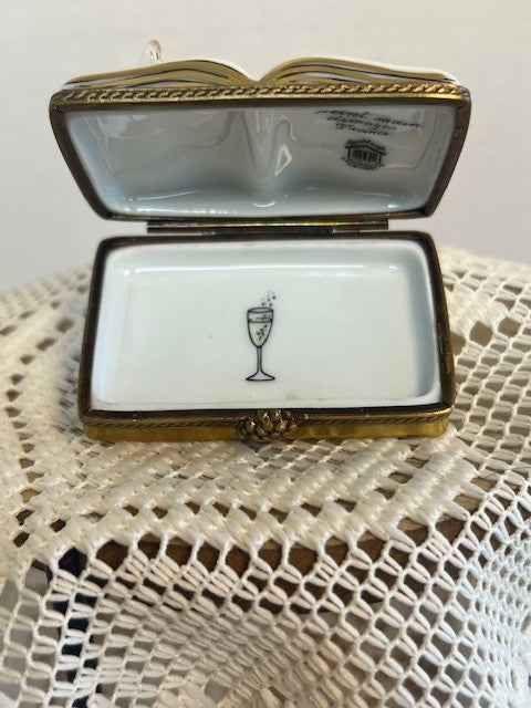 Limoges France Peint Main Champagne Book Trinket Box | Hand-Painted French Porcelain