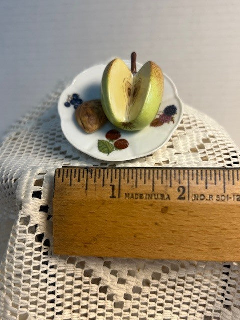 Limoges France Peint Main Sliced Golden Apple on Plate Porcelain Trinket Box