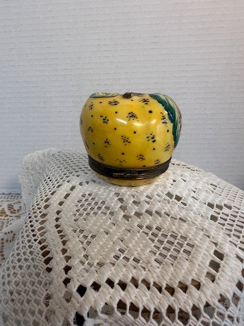Limoges France Yellow Apple & Bee Trinket Box Hand Painted Porcelain