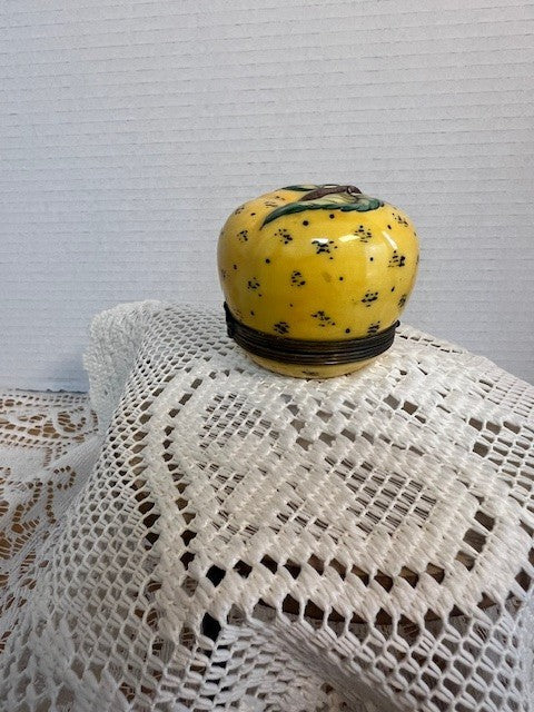 Limoges France Yellow Apple & Bee Trinket Box Hand Painted Porcelain