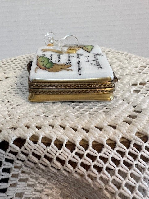 Limoges France Peint Main Champagne Book Trinket Box | Hand-Painted French Porcelain