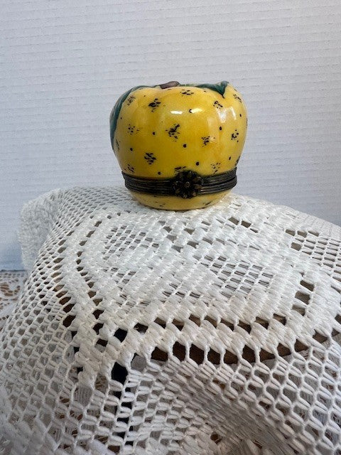 Limoges France Yellow Apple & Bee Trinket Box Hand Painted Porcelain