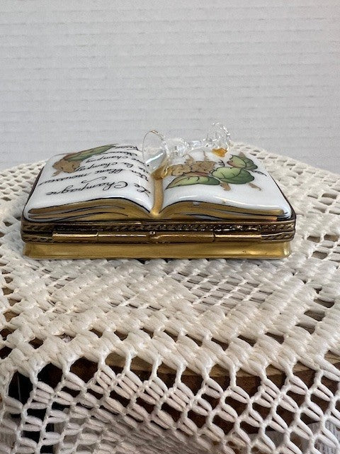 Limoges France Peint Main Champagne Book Trinket Box | Hand-Painted French Porcelain