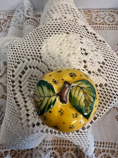 Limoges France Yellow Apple & Bee Trinket Box Hand Painted Porcelain