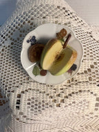 Limoges France Peint Main Sliced Golden Apple on Plate Porcelain Trinket Box
