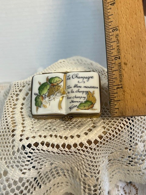 Limoges France Peint Main Champagne Book Trinket Box | Hand-Painted French Porcelain